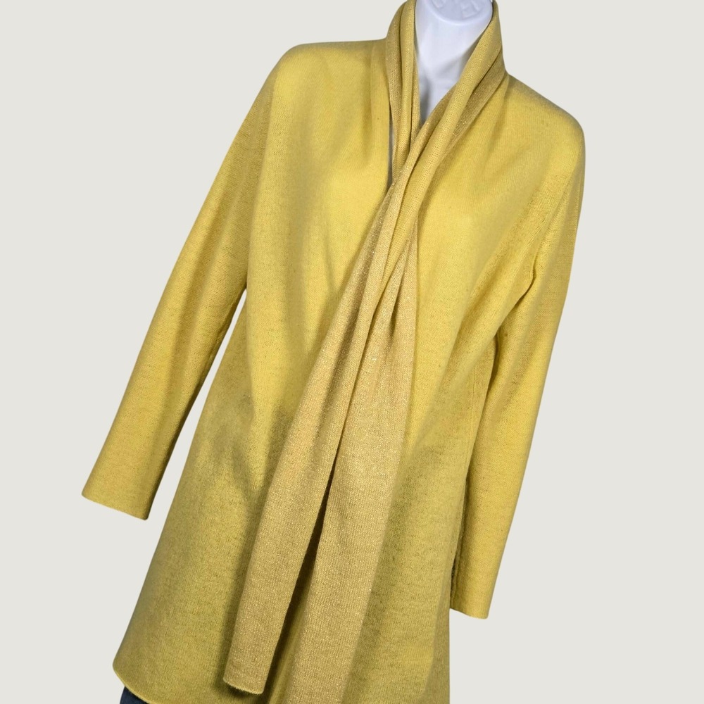 White + Warren Women Medium 100% Cashmere Open Cardigan Scarf Set Chartreuse